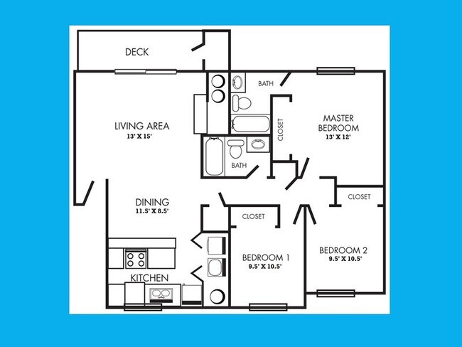 Three Bedroom, Two Bath K302 floor plan